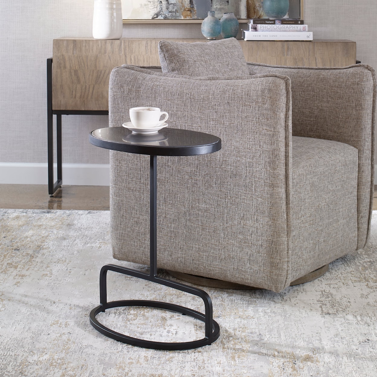 Uttermost Accent Furniture - Occasional Tables Jessenia Black Marble Accent Table