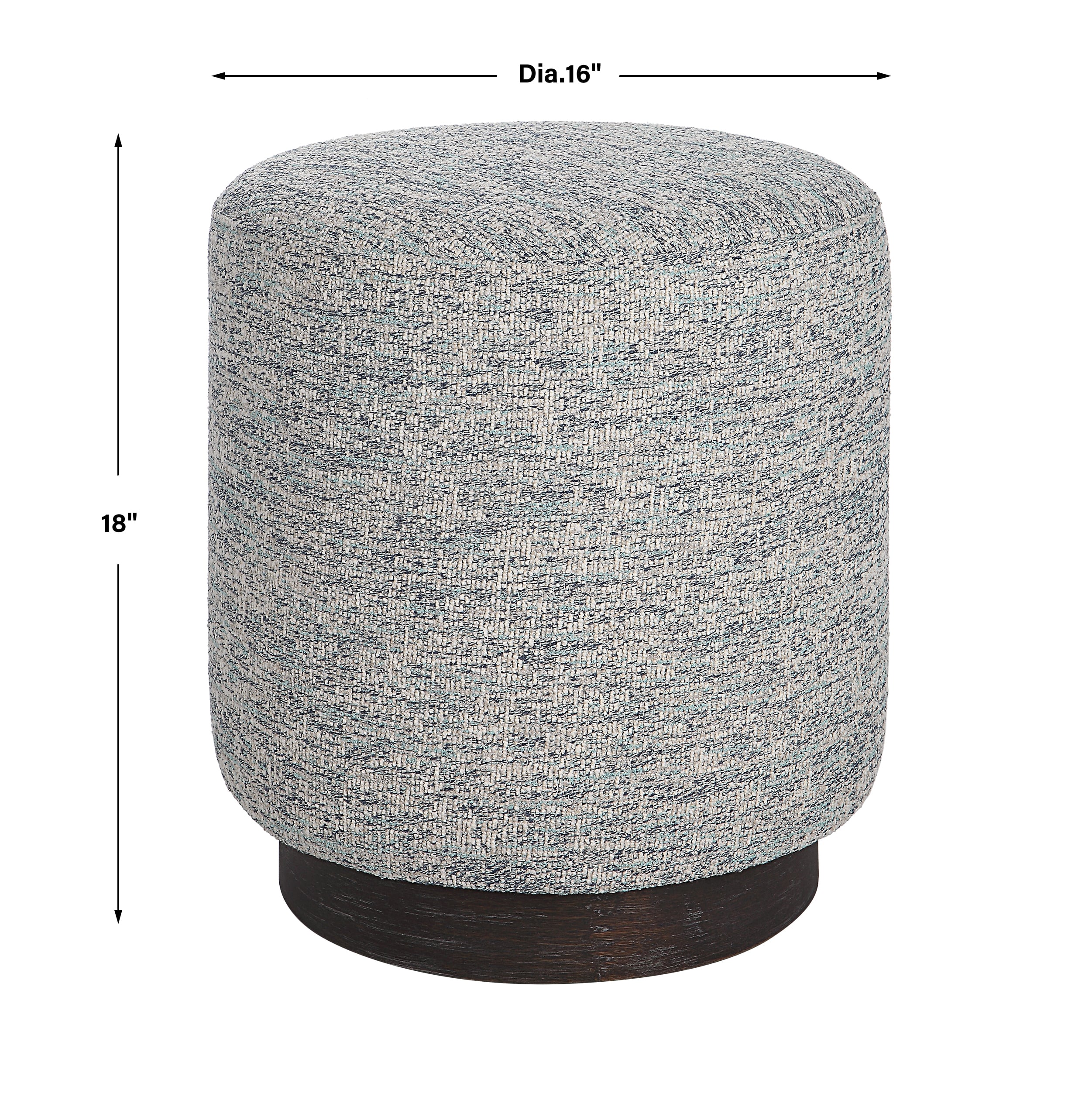 Grey Tweed Round Ottoman with Oak Base