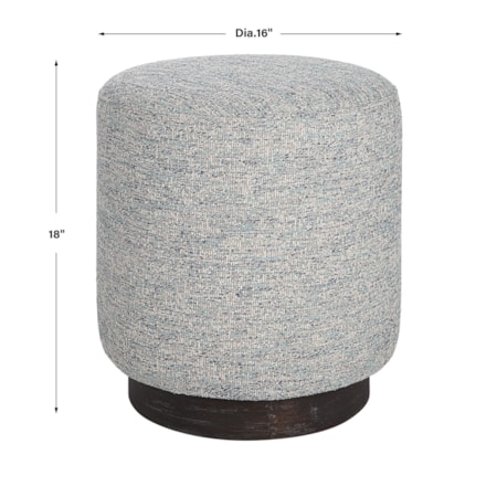 Grey Tweed Round Ottoman with Oak Base