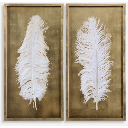 White Feathers Gold Shadow Box