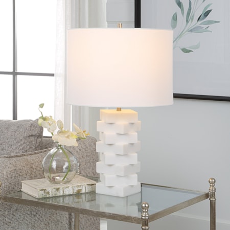 Ascent White Geometric Table Lamp