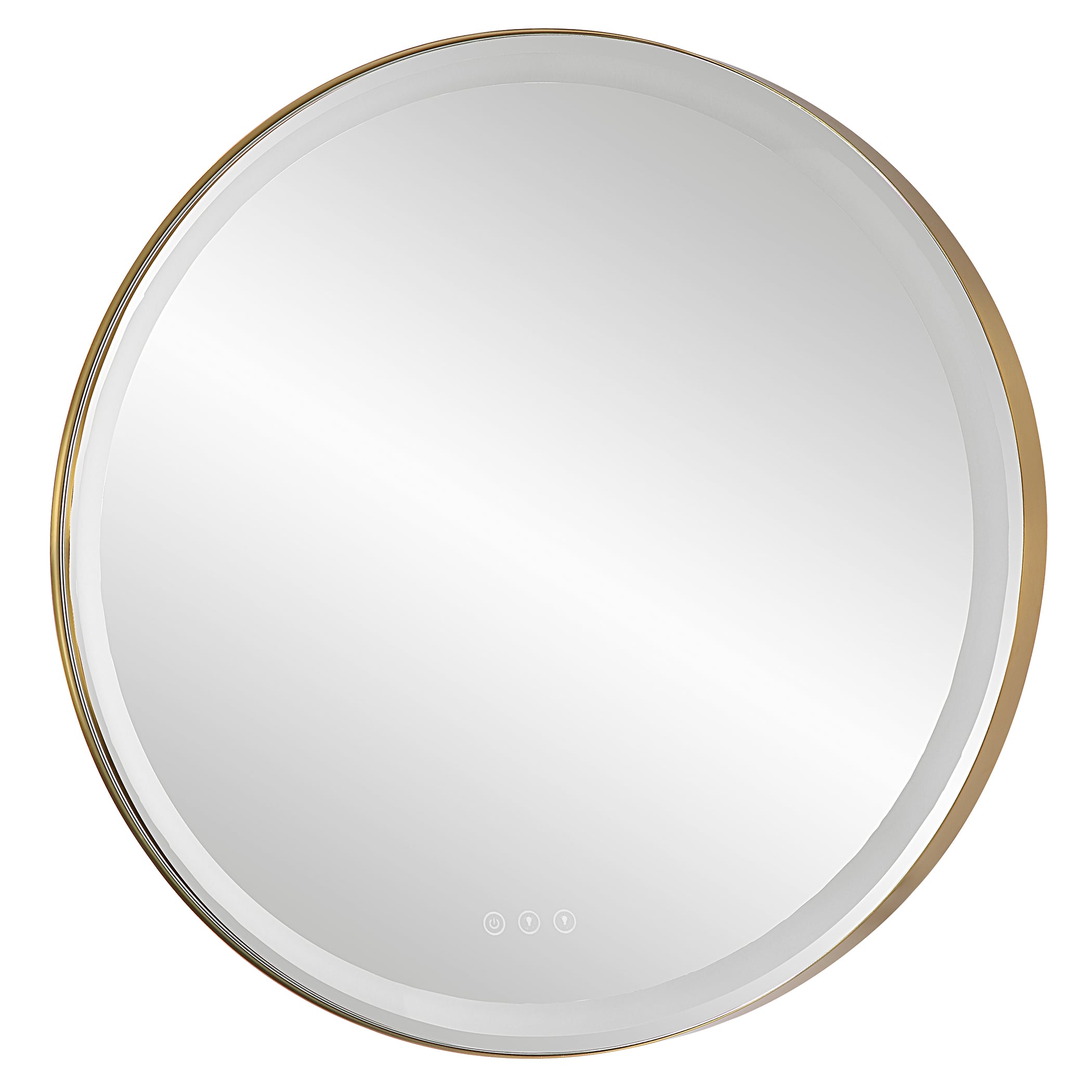 Crofton Lighted Brass Round Mirror