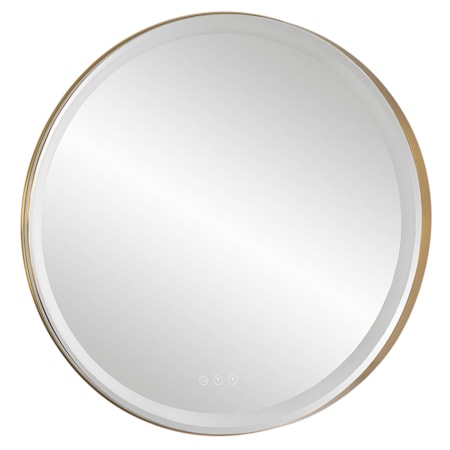 Crofton Lighted Brass Round Mirror