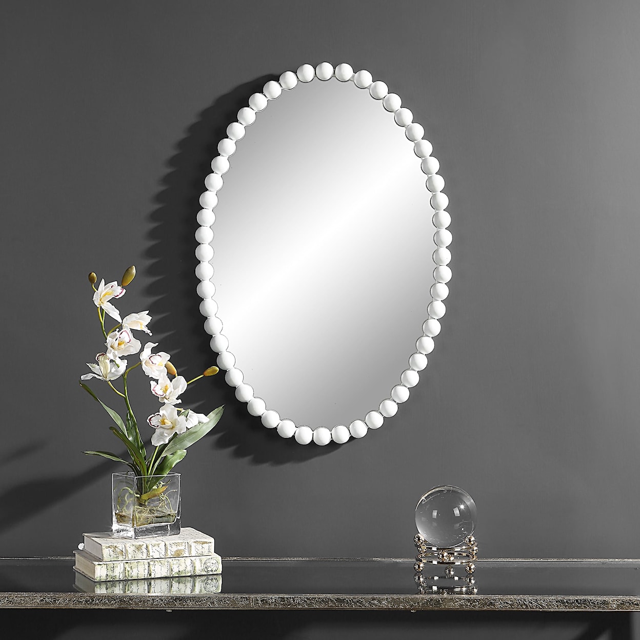 Uttermost Serna Oval Wall Mirror with White Mirror Trim