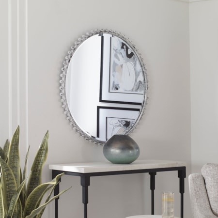 Taza Aged White Round Mirror