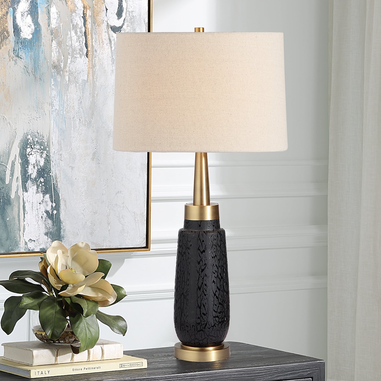 Uttermost Spyglass Spyglass Black Wood Grain Table Lamp