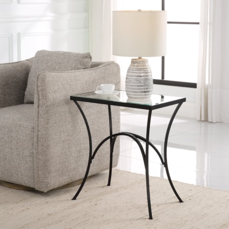 Alayna Black Metal &amp; Glass End Table