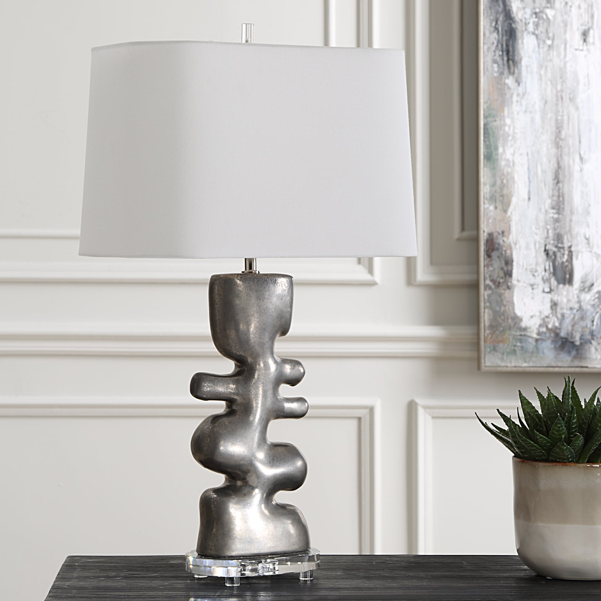Free Flowing Nickel Table Lamp