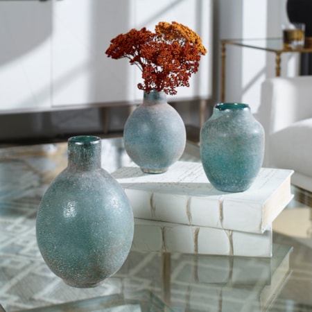 Mercede Weathered Blue-Green Vases Set of 3