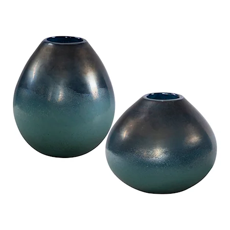 Rian Aqua Bronze Vases, S/2