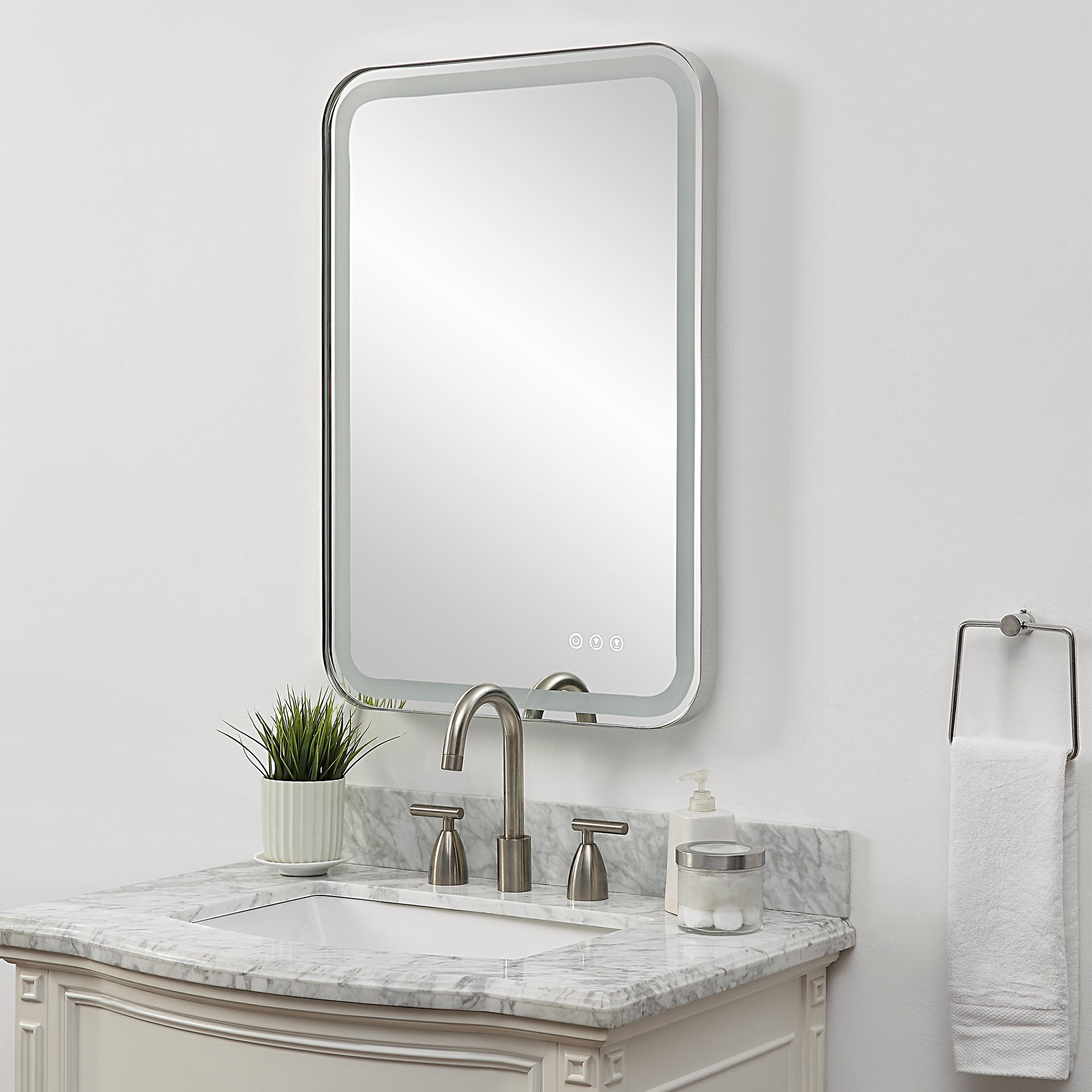 Crofton Lighted Nickel Vanity Mirror