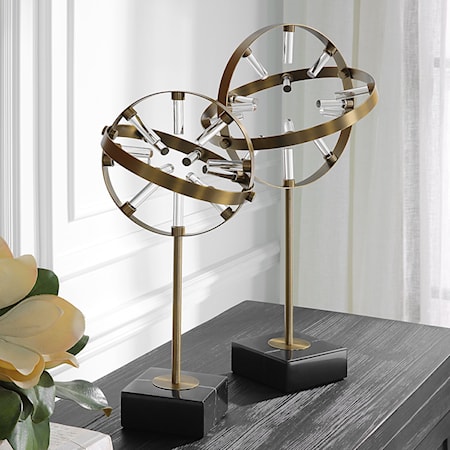 Realm Spherical Brass Sculptures Set Of 2