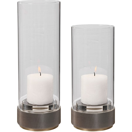 Sandringham Brushed Brass Candleholders, S/2