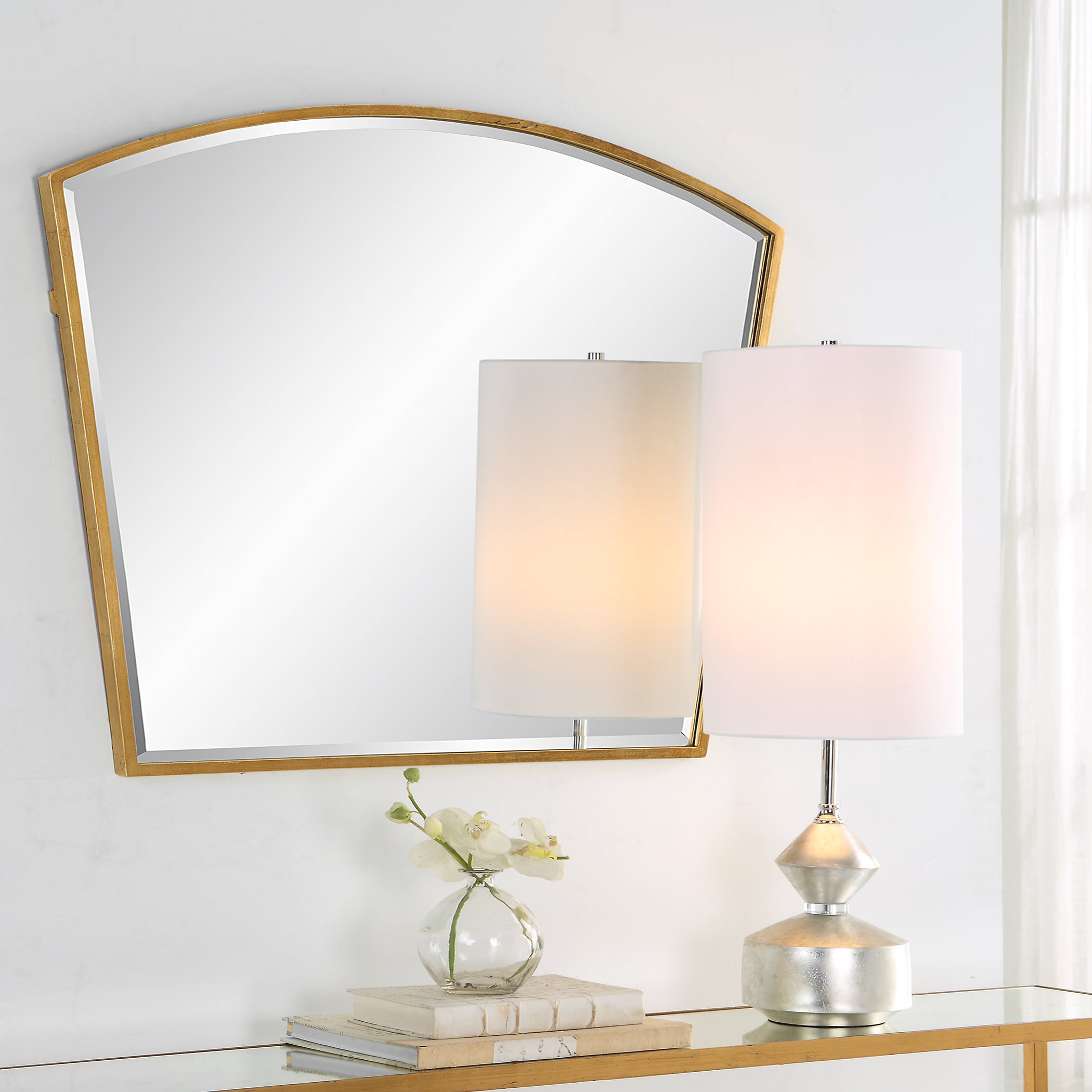 Arched Wall Mirror with Gold Mirror Trim