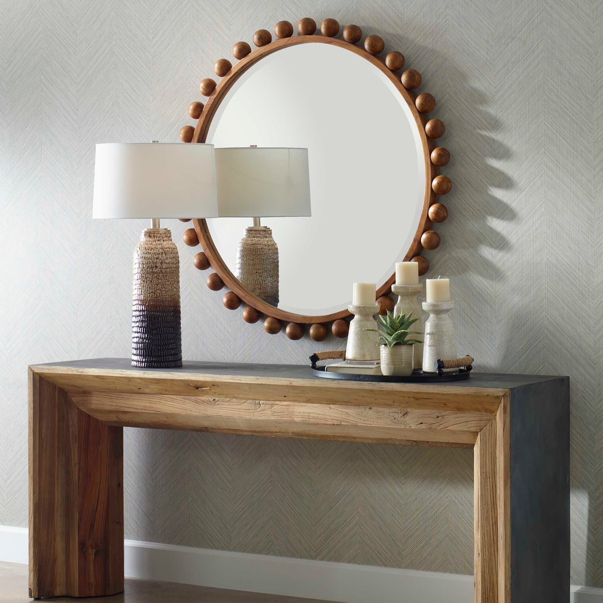 Uttermost Cyra Cyra Wood Beaded Round Mirror