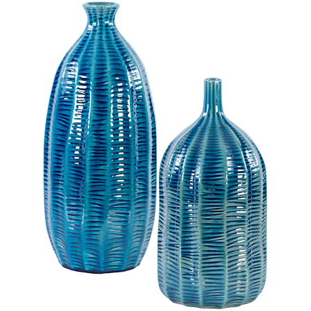 Bixby Blue Vases, S/2