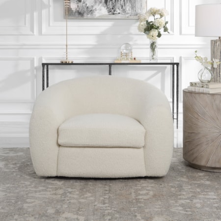 Upholstered Faux Shearling Swivel Chair