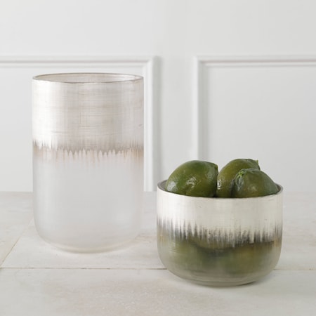 Set of 2  Sliver Drip Glass Vases