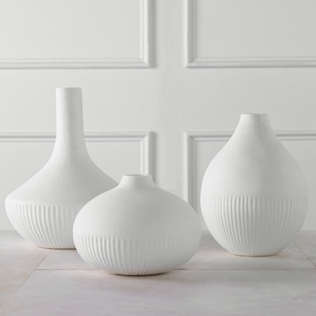 Satin White Vases- Set of 3