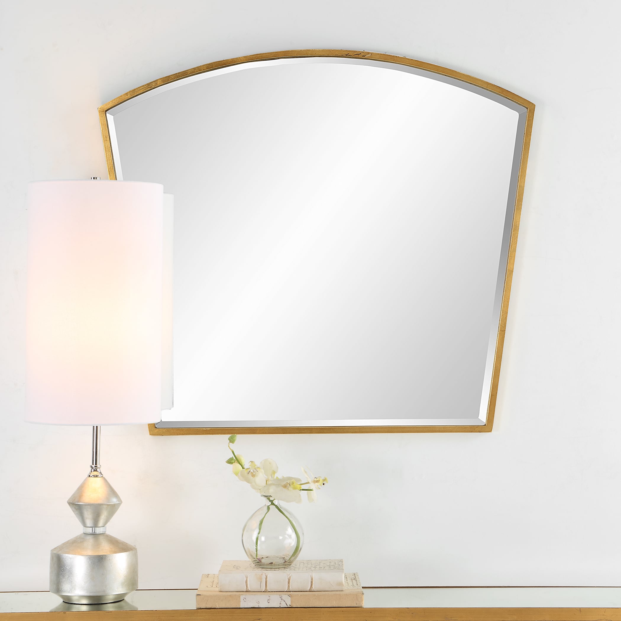 Arched Wall Mirror with Gold Mirror Trim