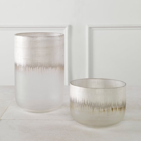 Set of 2  Sliver Drip Glass Vases