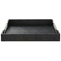 Black Faux Shagreen Tray with Acrylic And Brass Handles