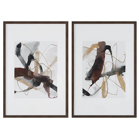 Burgundy Interjection Abstract Prints Set/2