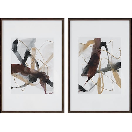 Burgundy Interjection Abstract Prints, Set/2