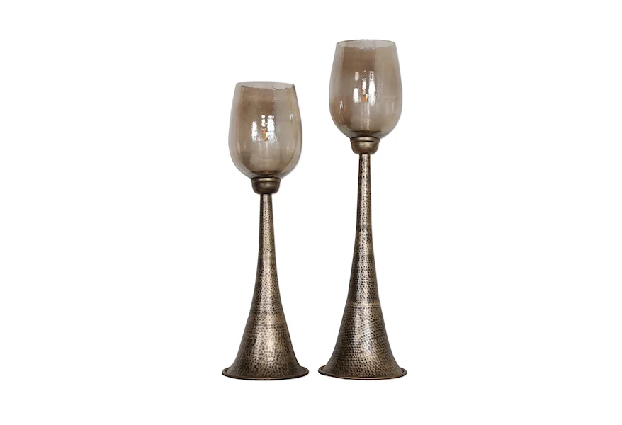 Accessories - Candle Holders Badal Antiqued Gold Candleholders Set of 2 at Bennett's Furniture and Mattresses