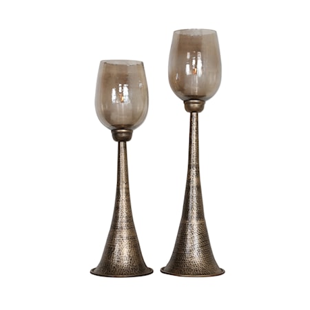 Badal Antiqued Gold Candleholders Set of 2