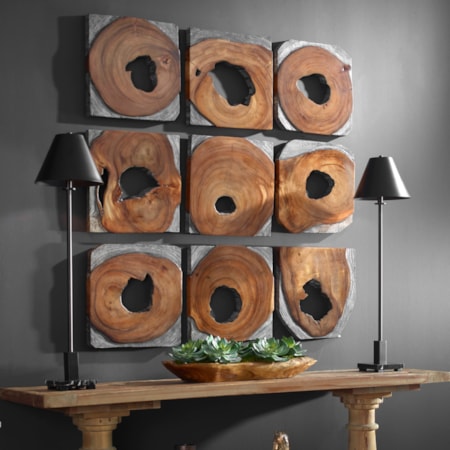 Jungle Wood Paneled Wall Art Set/9