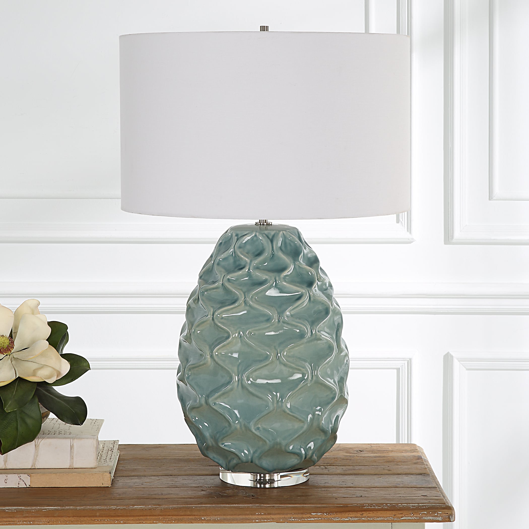 Laced Up Sea Foam Glass Table Lamp