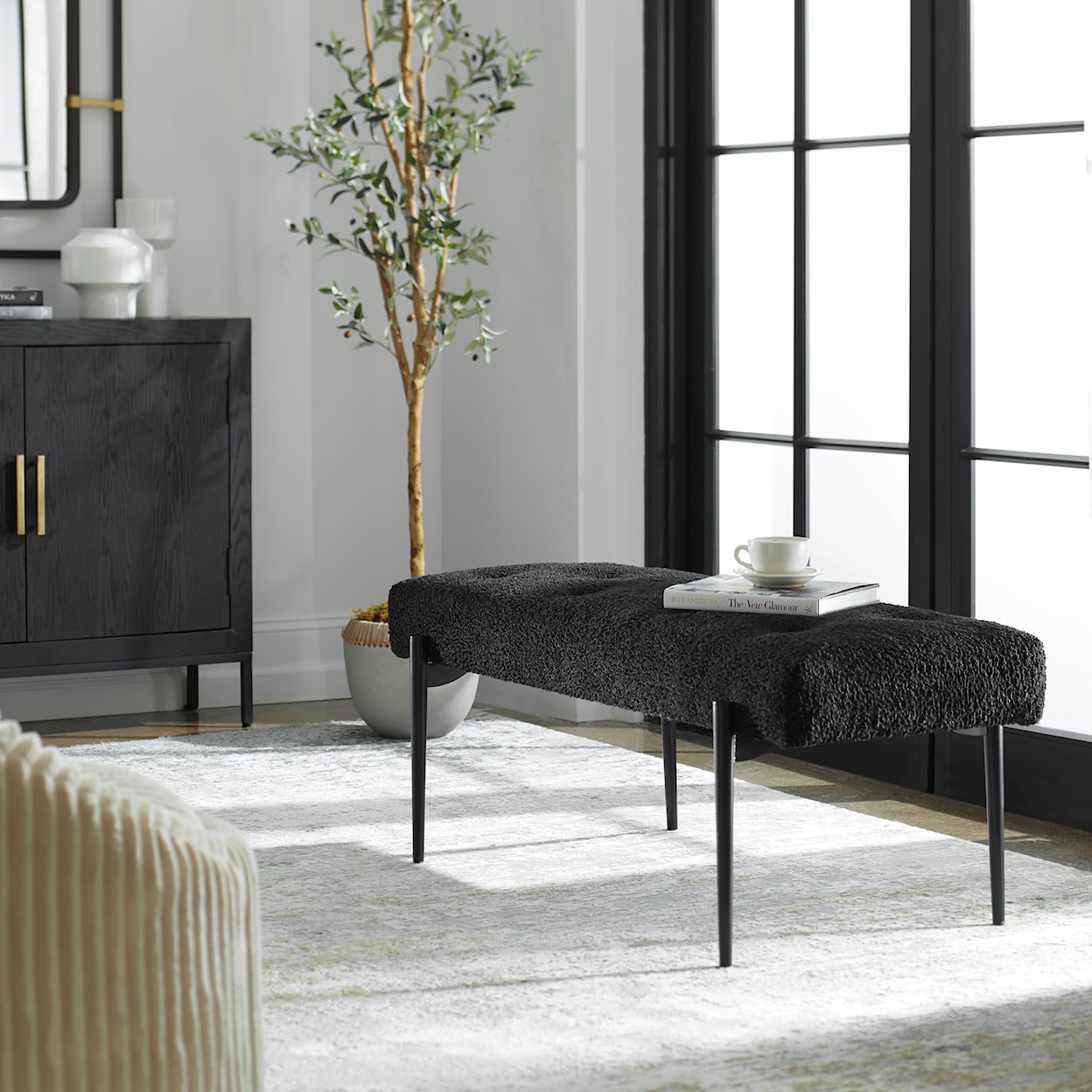 Uttermost Accent Furniture - Benches Olivier Modern Black Bench