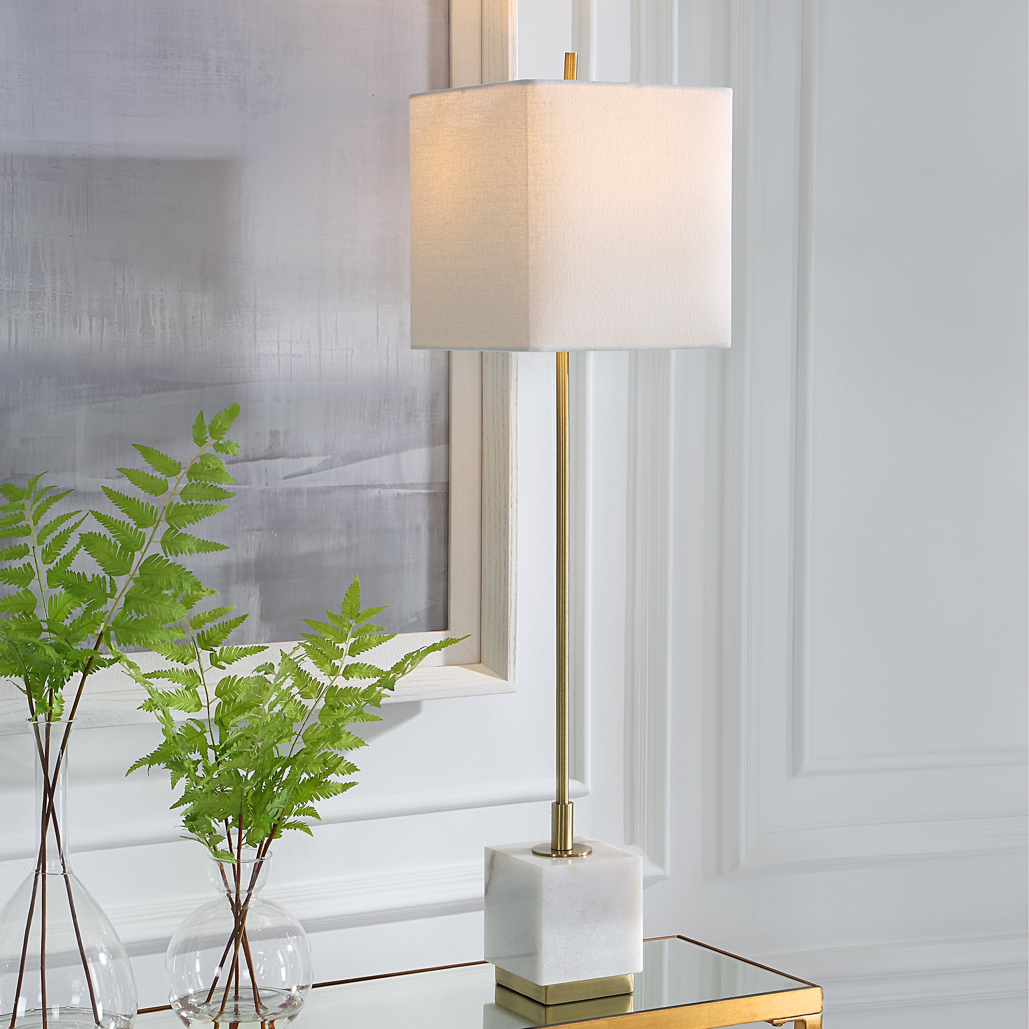 Uttermost Escort Brass Buffet Lamp with a Marble Block Foot