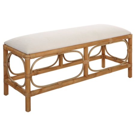 Laguna White Fabric Rattan Bench