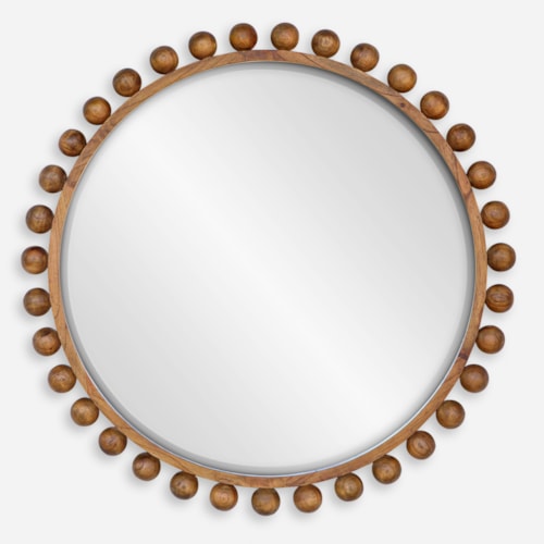 Cyra Wood Beaded Round Mirror
