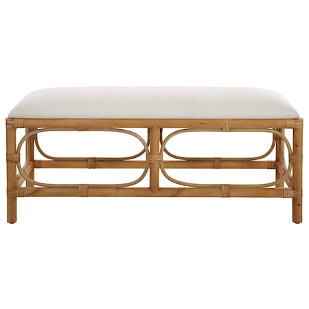 Laguna White Fabric Rattan Bench