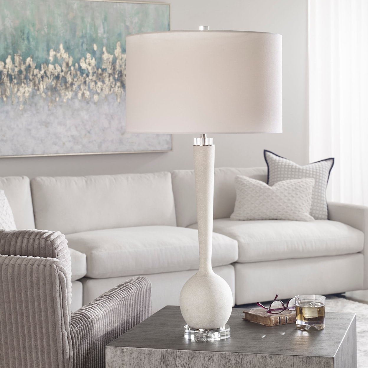 Uttermost Table Lamps Kently White Marble Table Lamp