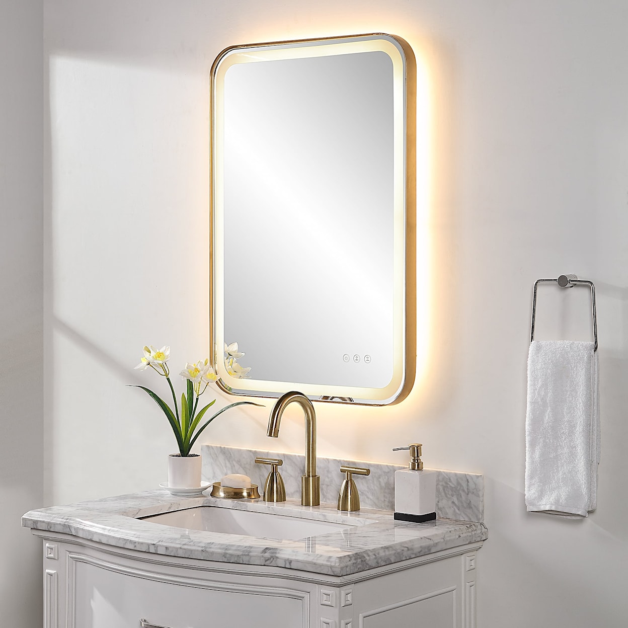 Uttermost Crofton Crofton Lighted Brass Vanity Mirror