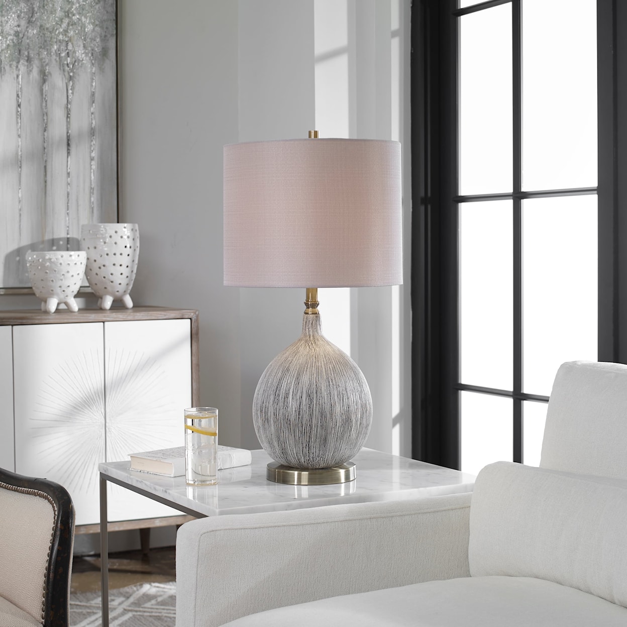 Uttermost Table Lamps Hedera Textured Ivory Table Lamp