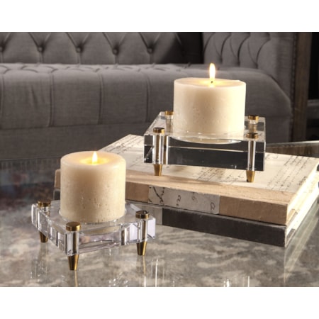 Claire Crystal Block Candleholders, S/2