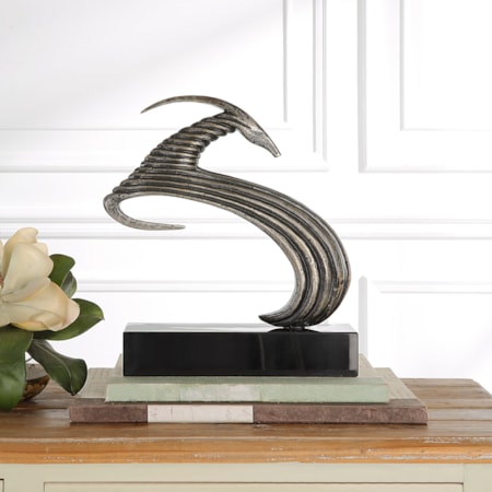 Ram Sculpture with Black Marble Base