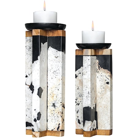 Illini Stone Candleholders, S/2