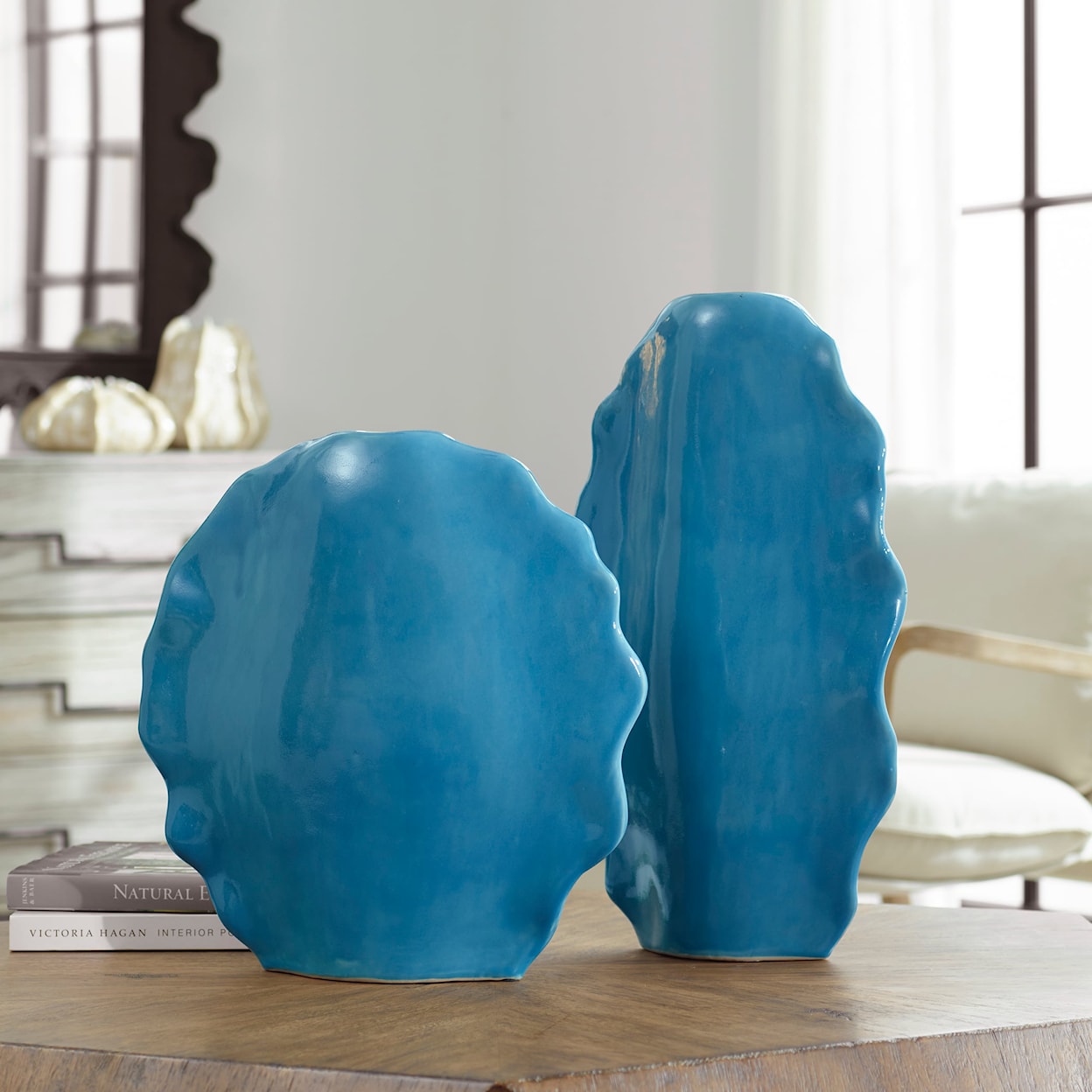 Uttermost Ruffled Feathers Ruffled Feathers Blue Vases S/2