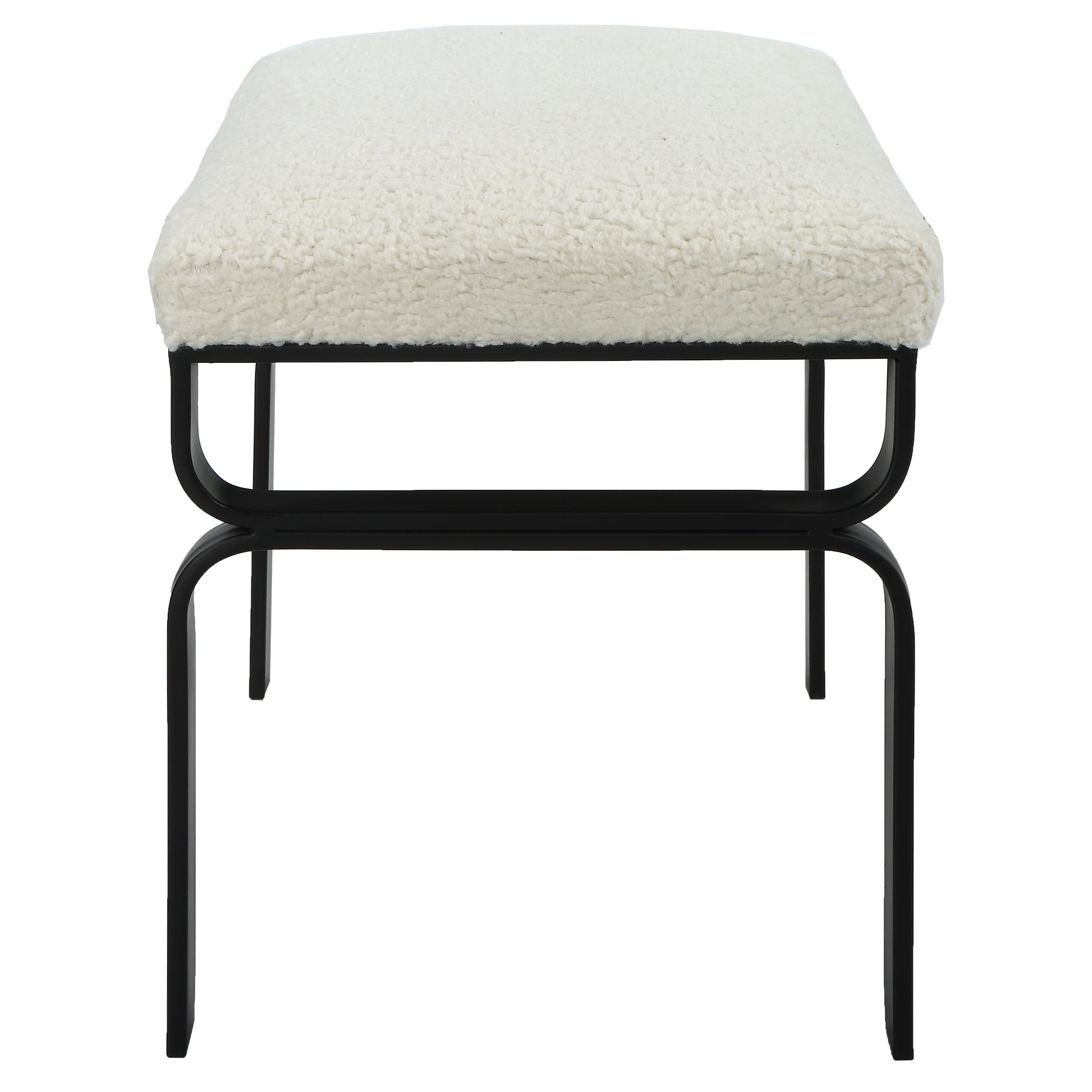 White Shearling Bench with Iron Base