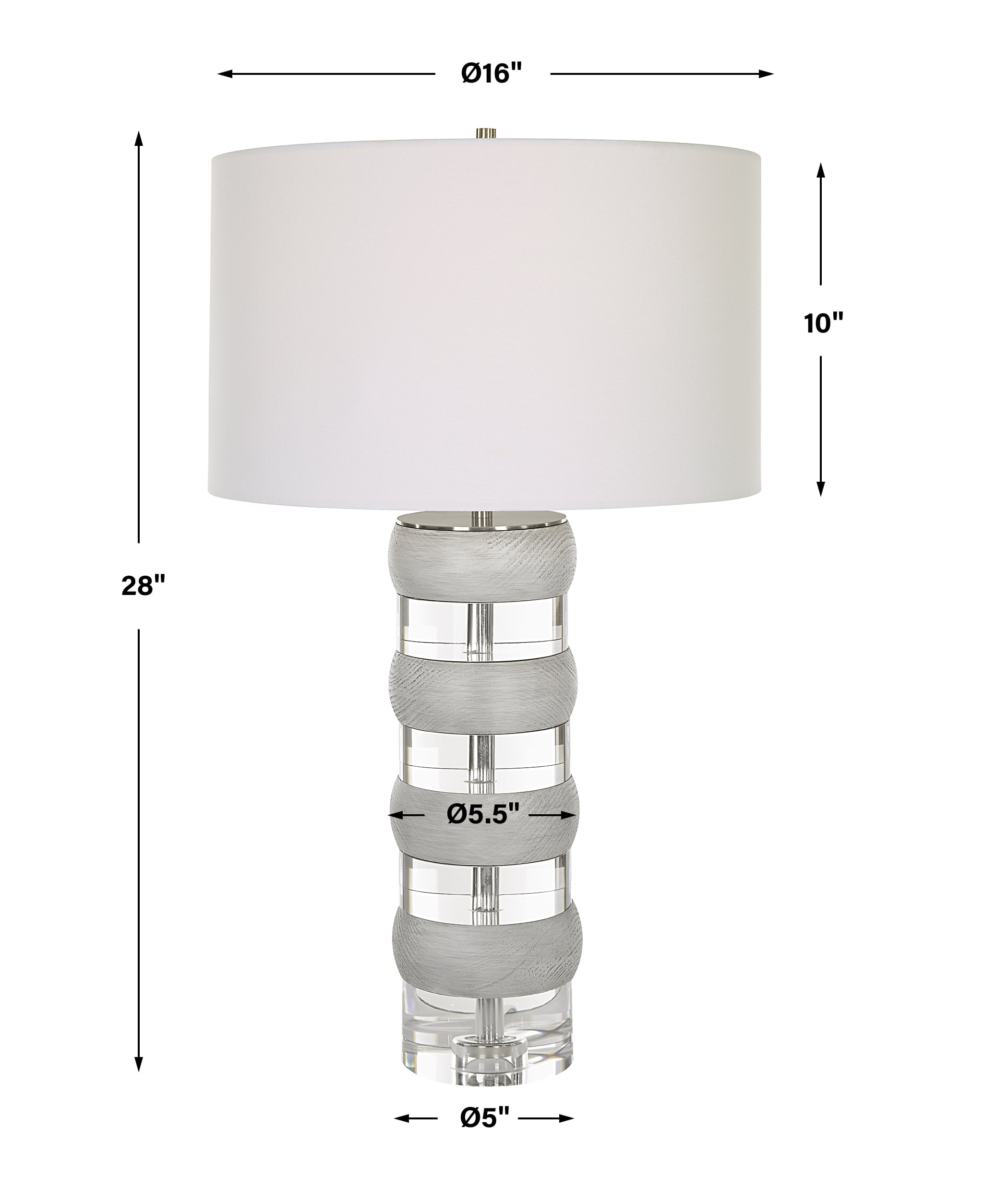 Crystal and Wood Table Lamp with White Shade