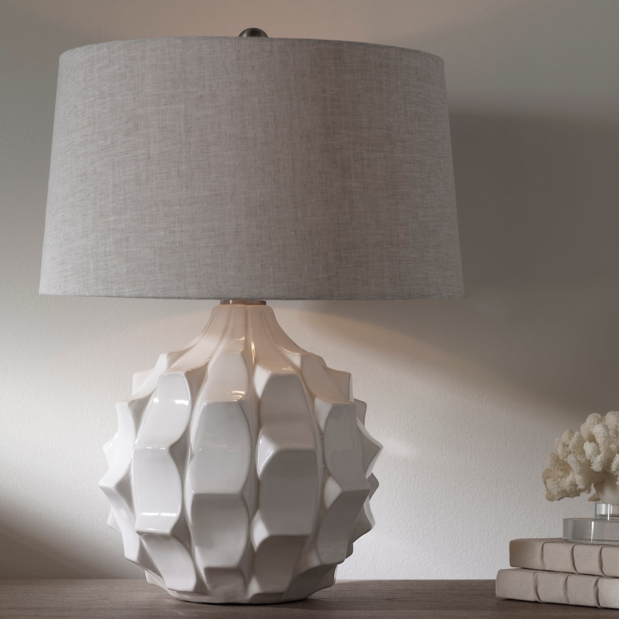 Uttermost Table Lamps Guerina Scalloped White Lamp