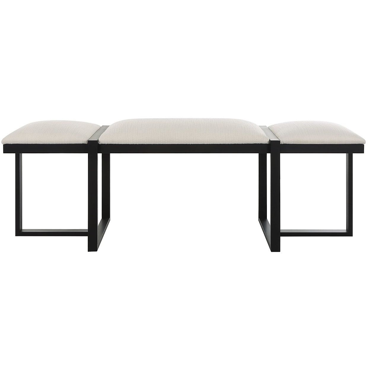 Uttermost Triple Cloud Upholstered Bench with Black Metal Frame
