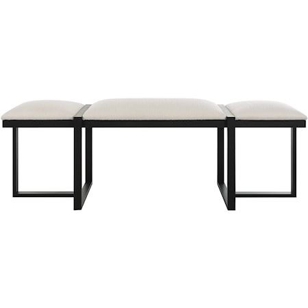 Contemporary Upholstered Bench with Black Metal Frame