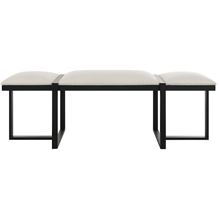 Upholstered Bench with Black Metal Frame